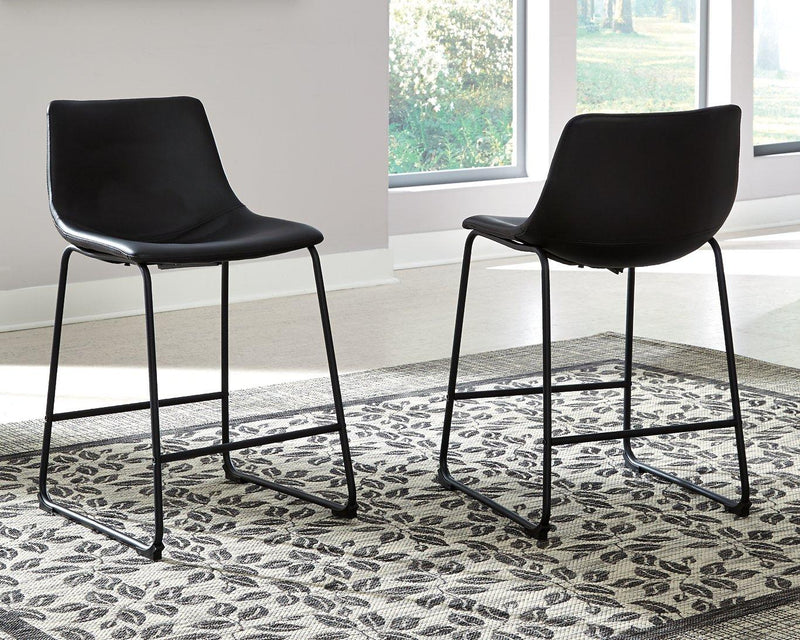 Ashley Furniture Centiar counter height bar stool with wooden legs and cushioned seat, ideal for kitchen or bar area.