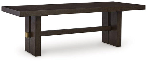 Ashley Furniture Burkhaus Dining Extension Table with polished wood surface and sturdy legs, perfect for family meals.
