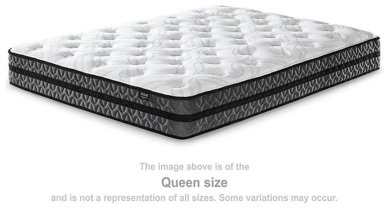 10-inch Ashley Furniture hybrid mattress with pocketed coil system, showing plush surface and supportive layers for comfortable sleep.