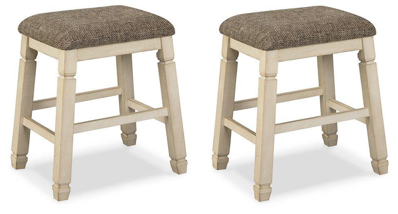Ashley Furniture Bolanburg counter height bar stool with wooden frame and cushioned seat, perfect for kitchen or bar area.