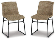 Pair of Ashley Furniture Amaris outdoor dining chairs with metal frames and woven seats, set of two for patio or garden.