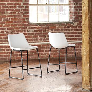 Counter height bar stool by Ashley Furniture with a wooden seat and metal frame, ideal for kitchen or bar area.