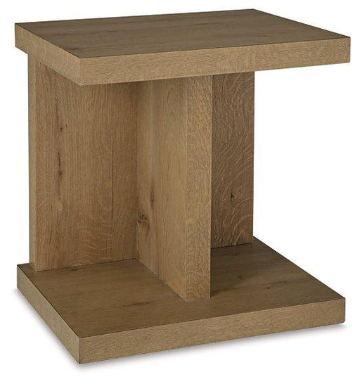Ashley Furniture Brinstead chairside end table with wooden surface and storage shelf, perfect for living room or beside a chair.
