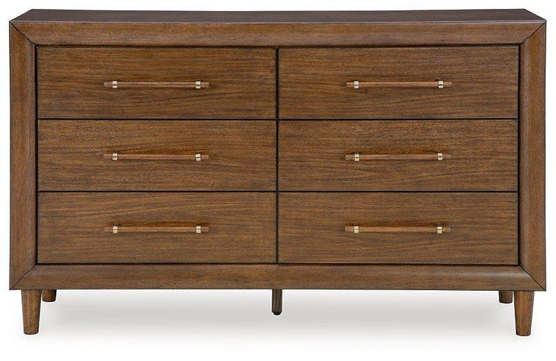 Ashley Furniture Lyncott dresser with attached mirror, featuring modern wood finish and sleek drawer handles.