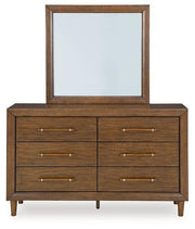 Ashley Furniture Lyncott dresser and mirror set showing a wooden dresser with a matching mirror and modern design.