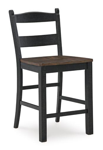 Ashley Furniture Valebeck counter height barstool with a modern wooden frame and cushioned seat, ideal for kitchen or bar area.