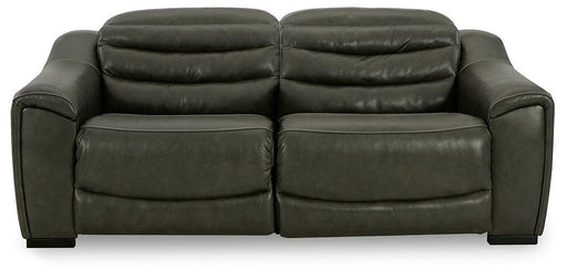 Ashley Furniture center line power reclining sectional loveseat with plush cushions and modern design, shown in a living room setting.