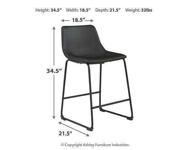 Ashley Furniture Centiar counter height bar stool with wooden legs and cushioned seat, designed for modern kitchen or bar area.
