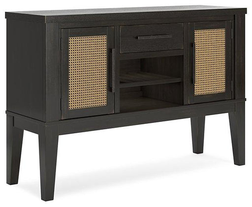 Ashley Furniture Galliden dining server with wood finish, featuring multiple drawers and storage compartments for dining room organization