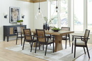 Ashley Furniture Galliden dining server with wood finish and multiple storage drawers, perfect for dining room organization.