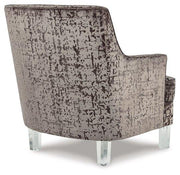 Ashley Furniture Gloriann accent chair with plush beige upholstery and wooden legs, stylishly designed for living room decor.