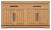 Ashley Furniture Havonplane dining server with wood finish, featuring multiple storage compartments and a sleek, modern design.