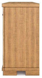 Ashley Furniture Havonplane dining server with wood finish, featuring multiple storage compartments and a sleek, modern design.