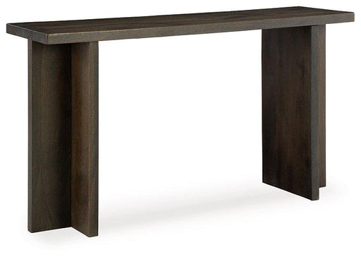 Ashley Furniture Jalenry console sofa table with a sleek wooden finish and modern design, perfect for living room decor.