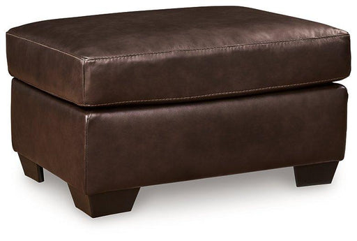Ashley Furniture Santorine Ottoman with tufted fabric and wooden legs, ideal for living room or bedroom decor.