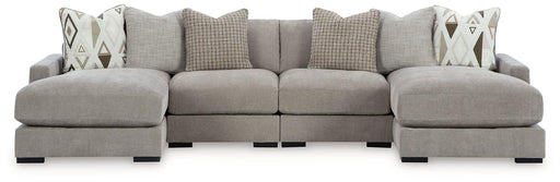 Ashley Furniture Aslan Court Sofa Pit Sectional with plush fabric and multiple seating areas, perfect for modern living rooms.