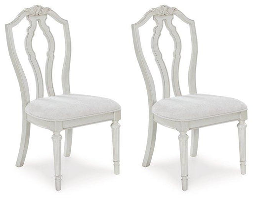 Montelaine Ashley Furniture dining chair with dark wood legs and beige upholstered seat and back for elegant dining room decor.