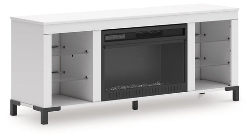 Ashley Furniture Brollevi 60-inch TV stand with electric fireplace and storage compartments, modern entertainment center design