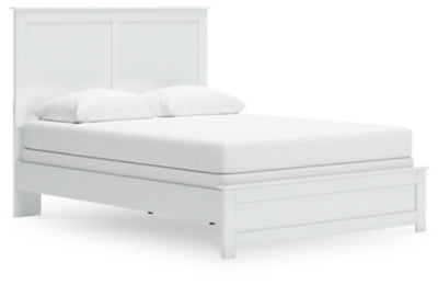 Ashley Furniture Bostwick Shoals Bed with a warm wood finish and classic design, shown from an angled side view.