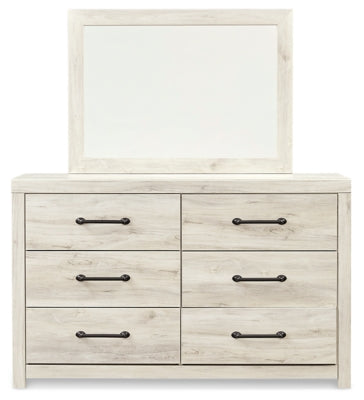 Ashley Furniture Cambeck dresser with matching mirror, wood finish, and sleek design, shown from a front head-on view.