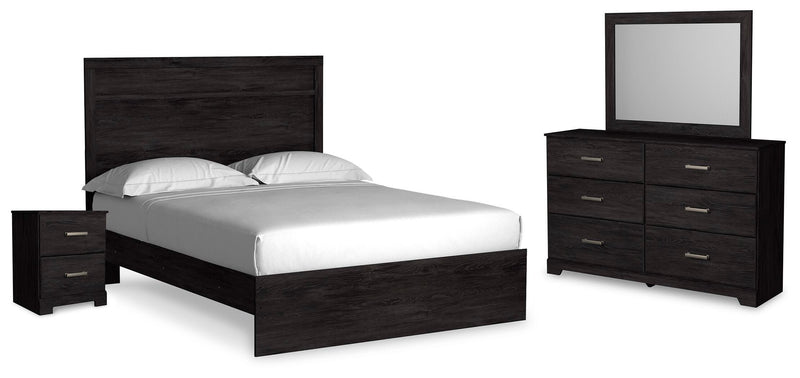 Ashley Furniture Belachime bedroom set with a modern bed frame, matching nightstands, and a stylish dresser in a cozy bedroom.