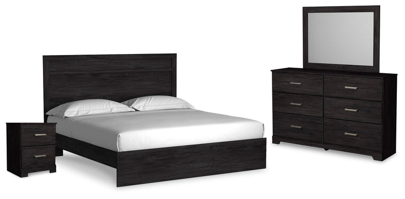 Ashley Furniture Belachime bedroom set featuring a bed frame, nightstands, and dresser with modern design and warm wood finish.
