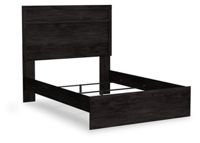 Ashley Furniture Belachime Bed shown from a side angle, featuring a wooden frame with a dark finish and a padded headboard.