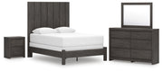 Ashley Furniture Fraluna bedroom set with a modern bed frame, matching nightstands, and a sleek dresser in a contemporary bedroom setting