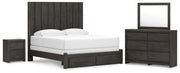 Ashley Furniture Fraluna bedroom set featuring a bed, nightstands, and dresser with modern design and wood finish.