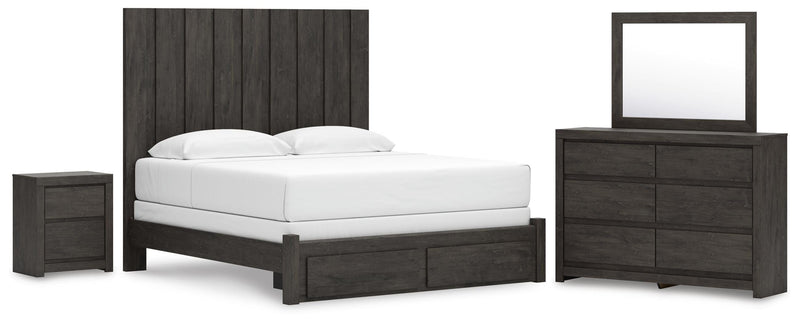 Ashley Furniture Fraluna bedroom set featuring a bed, nightstands, and dresser with modern design and wood finish.