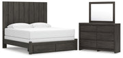 Ashley Furniture Fraluna bedroom set featuring a bed frame, nightstands, and dresser with a modern wood finish.