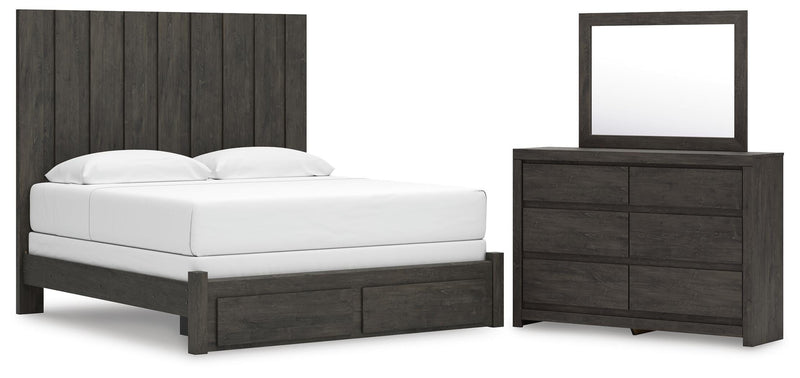 Ashley Furniture Fraluna bedroom set featuring a bed frame, nightstands, and dresser with a modern wood finish.
