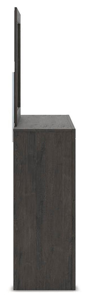Ashley Furniture Fraluna bedroom set with a bed, nightstands, and matching dresser in a contemporary style.