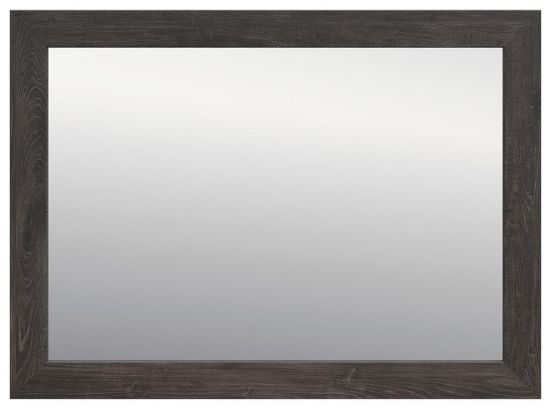 Ashley Furniture Fraluna bedroom mirror with a sleek rectangular design, shown head-on with a polished wood finish.