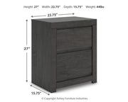 Ashley Furniture Fraluna bedroom set with a bed, nightstands, and dresser in a modern design, shown in a stylish bedroom setting.