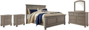 Ashley Furniture Lettner bedroom set with a modern bed frame, matching nightstands, and a dresser in a cozy bedroom setting.