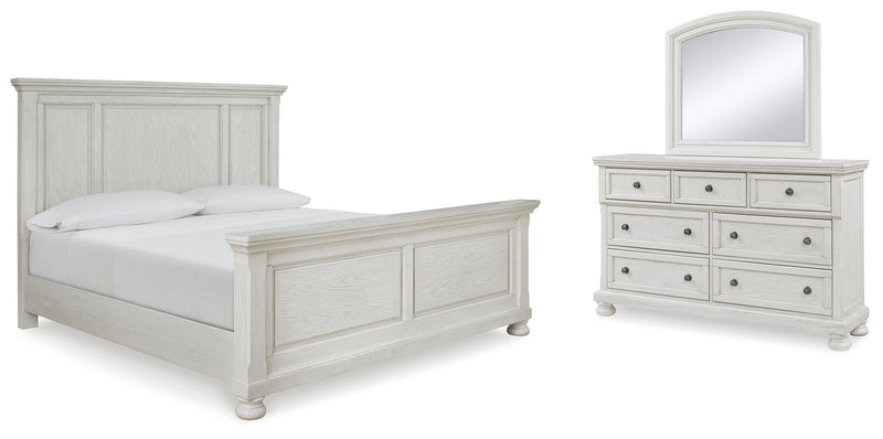 Ashley Furniture Robbinsdale bedroom set featuring a bed frame, nightstands, and dresser in a modern wood finish.