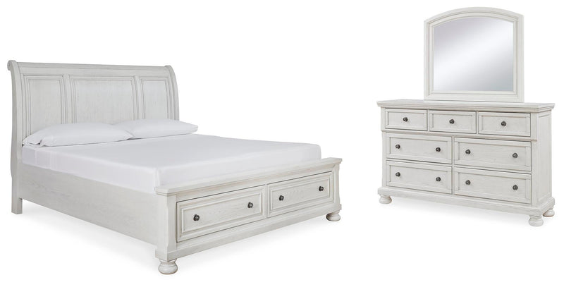 Ashley Furniture Robbinsdale Bedroom Set featuring a modern bed frame, matching nightstands, and a stylish dresser in a contemporary design.