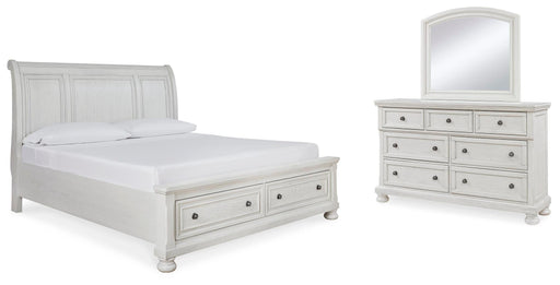 Ashley Furniture Robbinsdale Bedroom Set featuring a modern bed frame, matching nightstands, and a stylish dresser in a contemporary design.