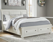 Ashley Furniture Robbinsdale bedroom set with a bed frame, nightstands, and dresser in a modern, stylish bedroom scene.