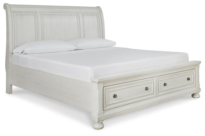 Ashley Furniture Robbinsdale bedroom set with a bed, nightstands, and dresser in a stylish, modern bedroom scene.
