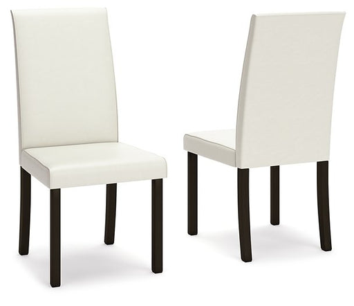 Ashley Furniture Kimonte dining chair with upholstered seat and dark wooden legs, shown from a front angle.