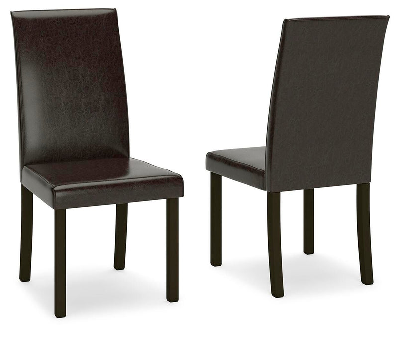 Ashley Furniture Kimonte dining chair with dark wood finish and upholstered seat, showcasing elegant design and comfortable seating.