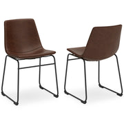 Ashley Furniture Centiar dining chair with upholstered seat and wooden legs, in a warm brown finish.
