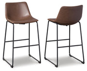 Ashley Furniture Centiar pub height bar stool with wooden legs and cushioned seat, ideal for modern home bar or kitchen counter.