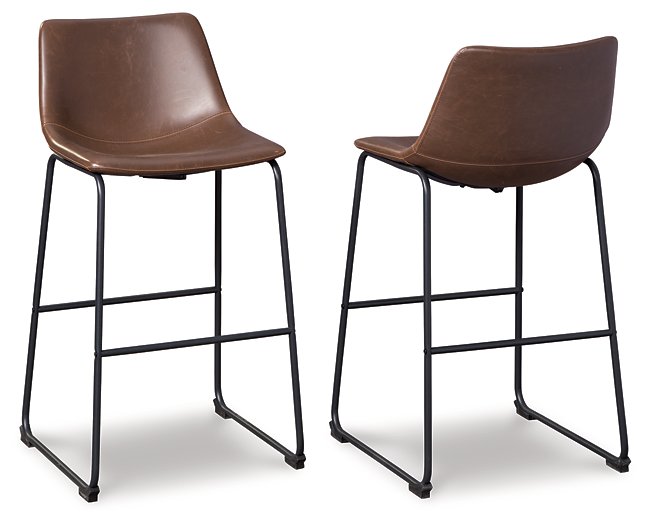 Ashley Furniture Centiar pub height bar stool with wooden legs and cushioned seat, ideal for modern home bar or kitchen counter.