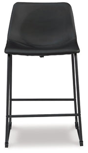 Ashley Furniture Centiar counter height barstool with wooden legs and cushioned seat, shown from a head-on angle.