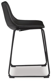 Ashley Furniture Centiar counter height bar stool with wooden legs and cushioned seat, shown from a side angle.