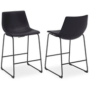 Ashley Furniture Centiar counter height barstool with wooden legs and a cushioned seat in a warm finish, shown from a side angle.