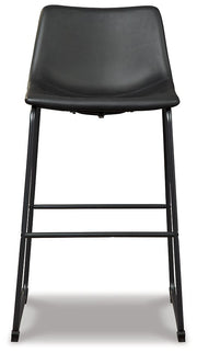 Ashley Furniture Centiar pub height bar stool with wooden legs and cushioned seat, shown from a head-on view.
